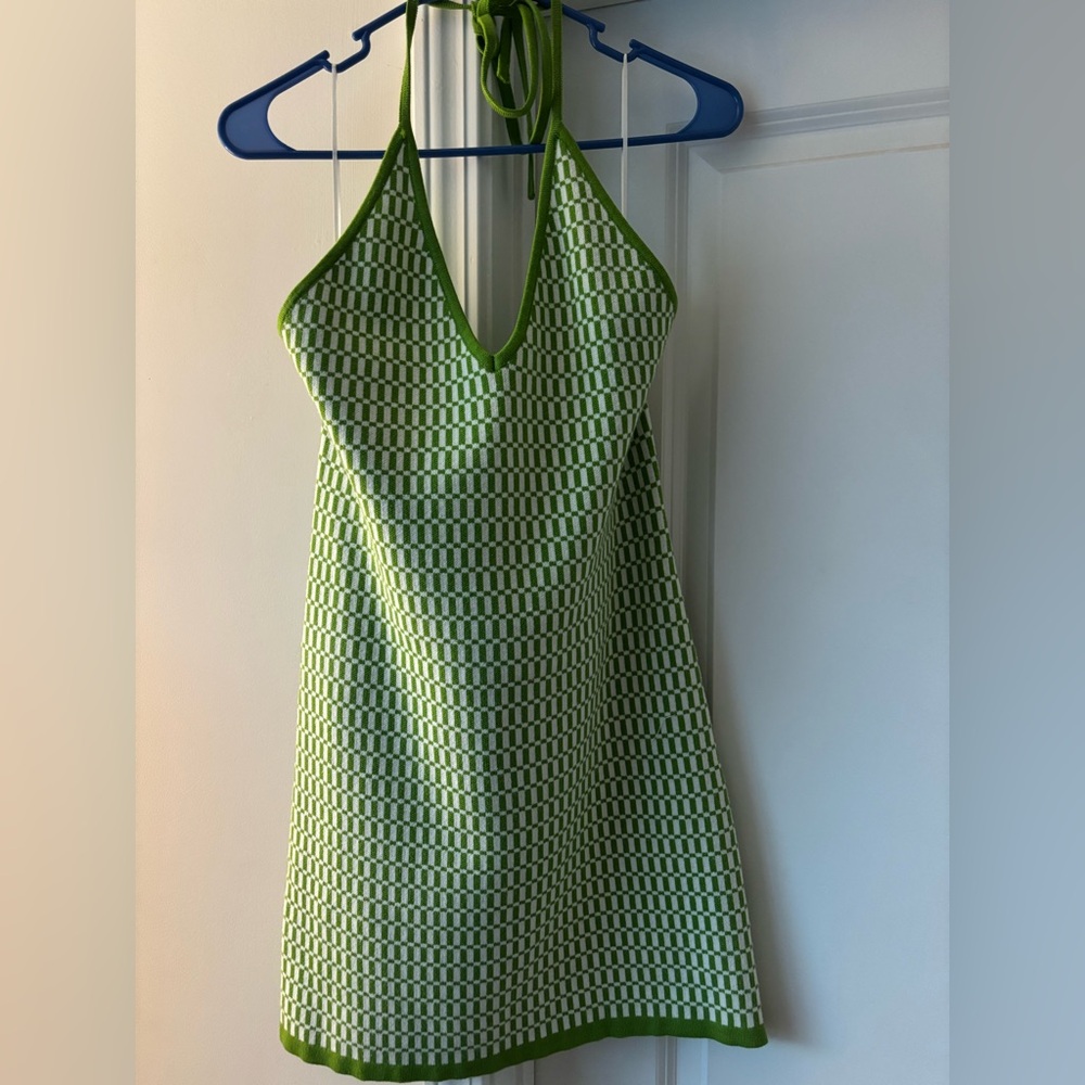 Retro Style Green Halter Sweater Mini Dress